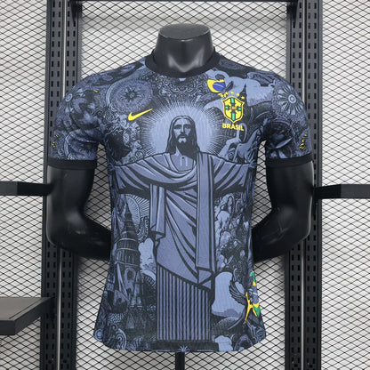 2024 Player Version Brazil Special Edition Jesus Black Gray Soccer Jersey