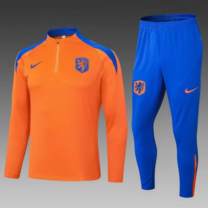 2024 Netherlands Half-Pull Training Suit Orange Football Shirt 1:1 Thai Quality Set