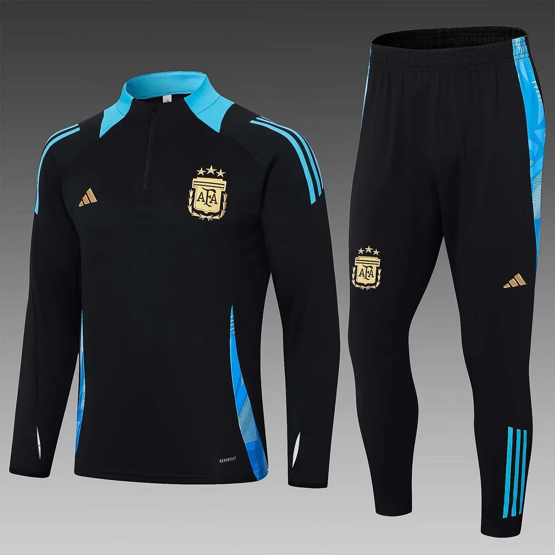 2024 Argentina Half-Pull Training Suit Black Football Shirt 1:1 Thai Quality Set