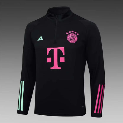 2023/2024 Bayern Munich Half-Pull Training Suit Black Football Shirt 1:1 Thai Quality Set