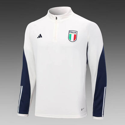 2023 Italy Half-Pull Training Suit Off-White Soccer Shirt Set