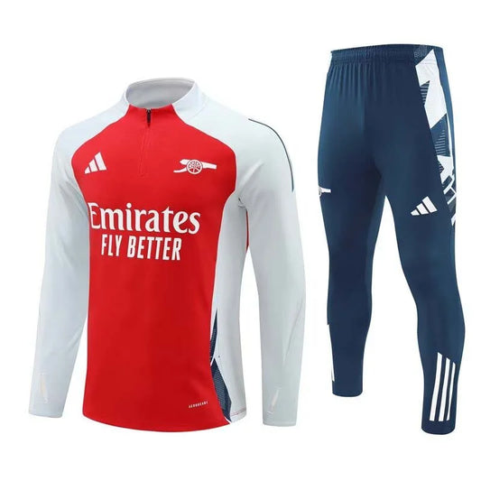 2024/2025 Arsenal Half-Pull Training Suit Red and White Football Shirt 1:1 Thai Quality Set