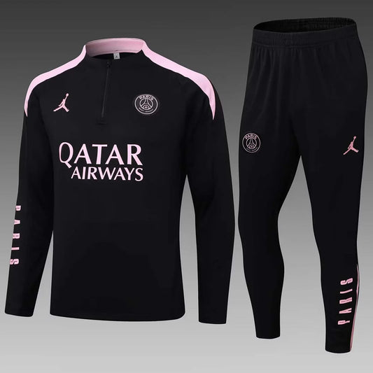 2024/2025 Psg Paris Saint-Germain Half-Pull Training Suit Black and pink Set