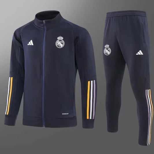 2023/2024 Real Madrid Long Zipped Jacket Navy blue Football Shirt Set