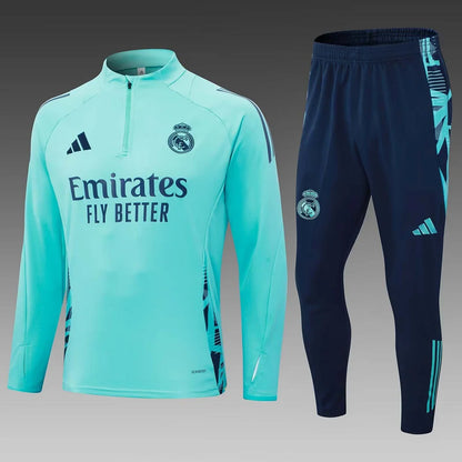 2024/2025 Real Madrid Half-Pull Training Suit Light green Football Shirt 1:1 Thai Quality Set