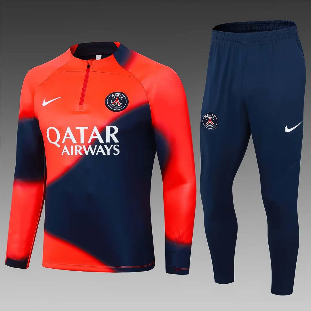 2023/2024 Psg Paris Saint-Germain Half-Pull Training Suit Orange red Set