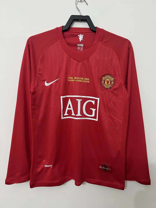 2007-2008 Retro Long Sleeve Manchester United Home Football Shirt 1:1 Thai Quality