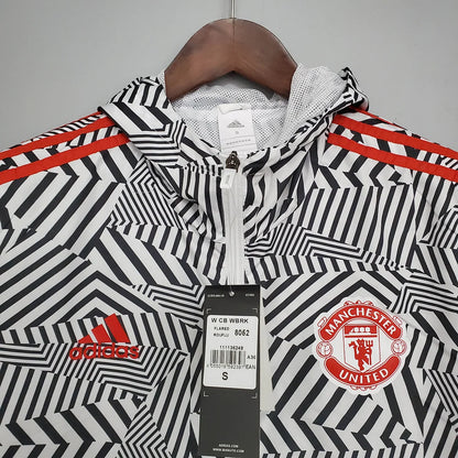 2021/2022 Manchester United Jersey Windbreaker Black-White Stripes