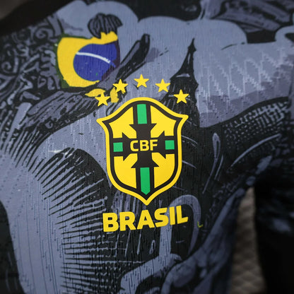 2024 Player Version Brazil Special Edition Jesus Black Gray Soccer Jersey