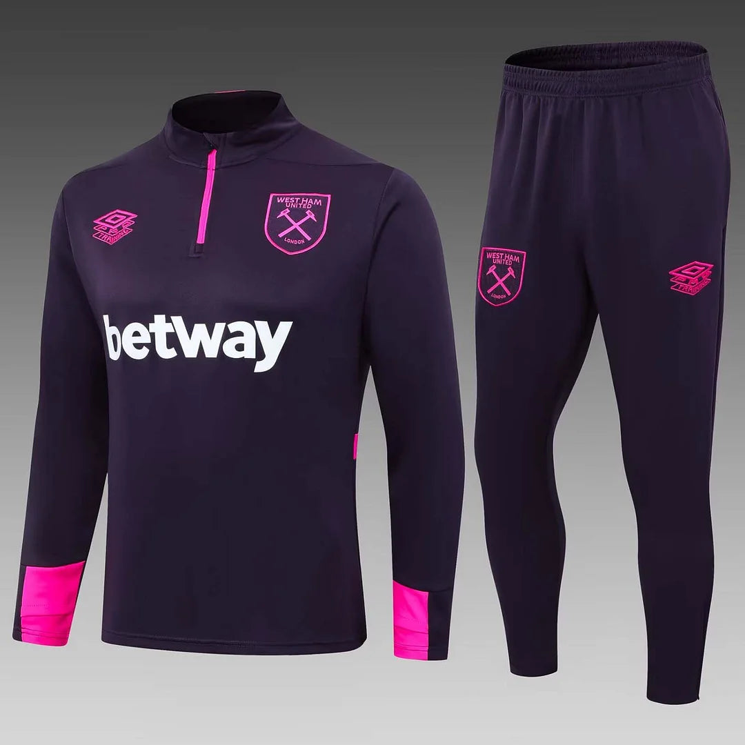 2024/2025 West Ham United Half-Pull Training Suit Purple Football Shirt 1:1 Thai Quality Set