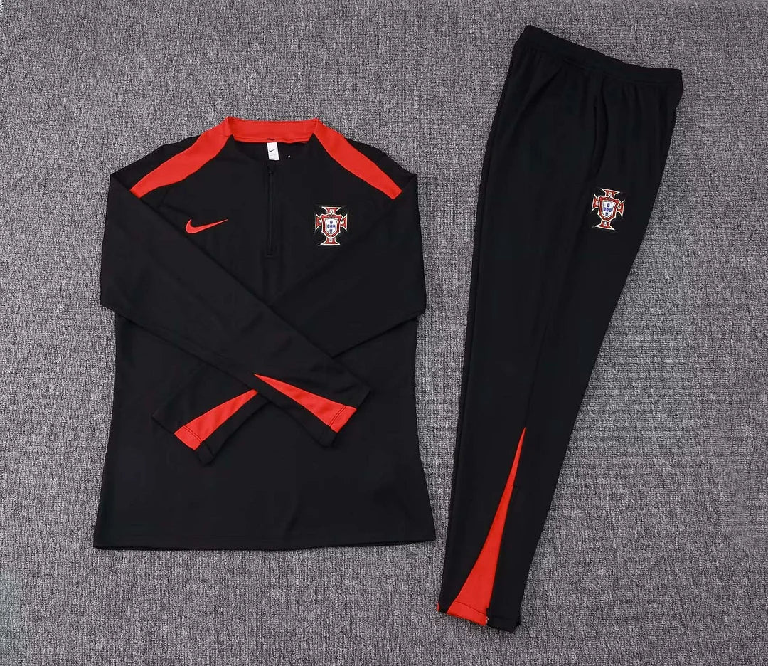 2024 Portugal Half-Pull Training Suit Black Football Shirt Set