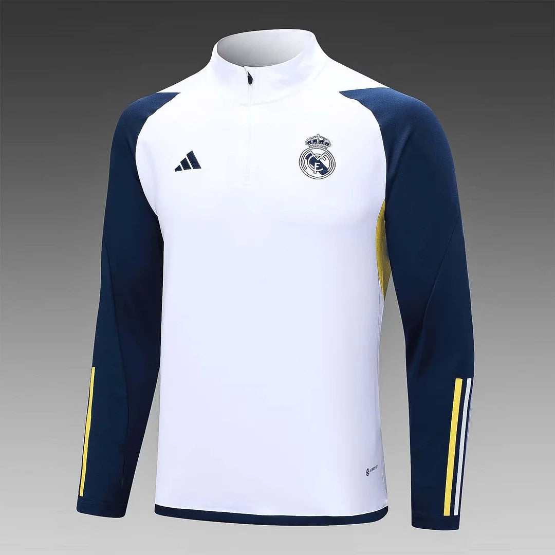 2023/2024 Real Madrid Half-Pull Training Suit white Football Shirt 1:1 Thai Quality Set