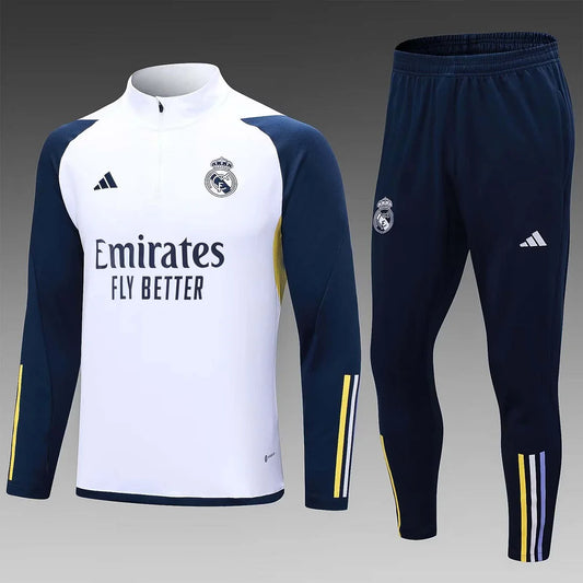 2023/2024 Real Madrid Half-Pull Training Suit White Set