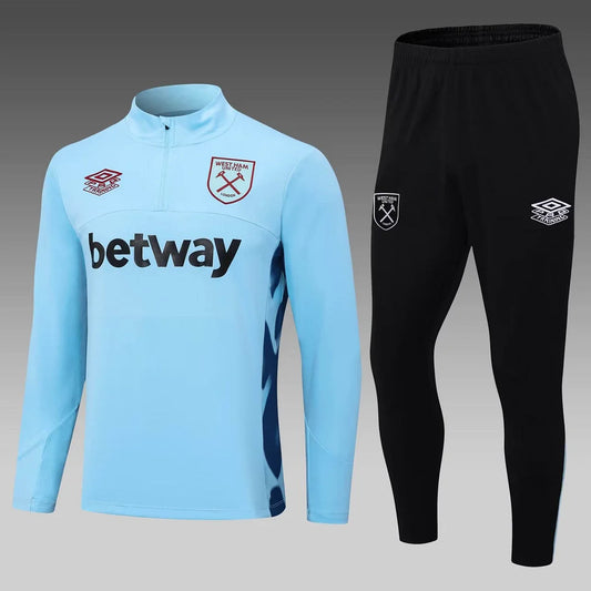 2023/2024 West Ham United Half-Pull Training Suit Light Blue Football Shirt 1:1 Thai Quality Set