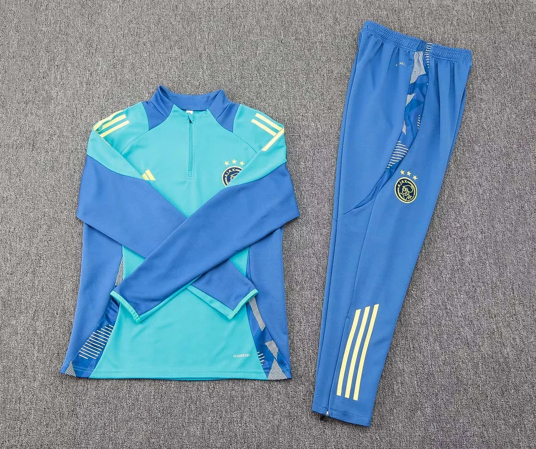 2024/2025 Ajax Half-Pull Training Suit Baby blue Football Shirt 1:1 Thai Quality Set