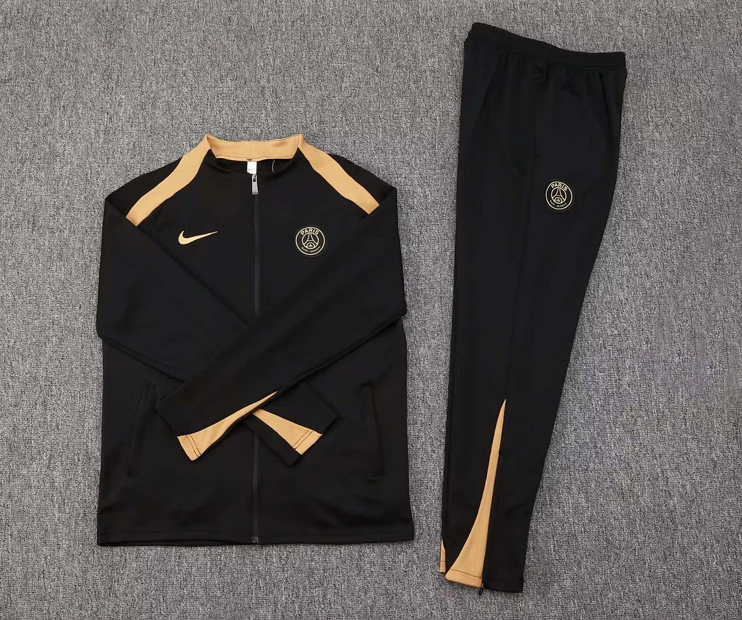 2024/2025 Psg Paris Saint-Germain Long Zipped Jacket Black and Gold Set