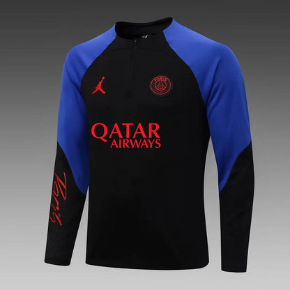 2022/2023 Psg Paris Saint-Germain Half-Pull Training Suit Black-Blue Sleeve Set