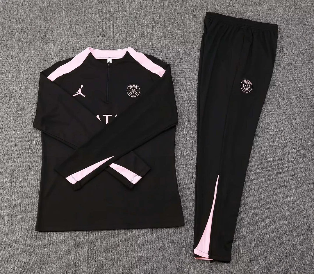 2024/2025 Psg Paris Saint-Germain Half-Pull Training Suit Black and pink Set