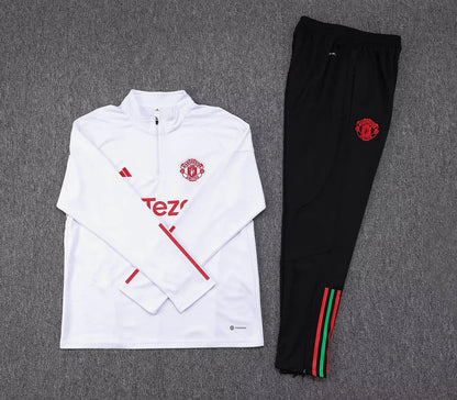 2023/2024 Manchester United Half-Pull Training Suit White Football Shirt 1:1 Thai Quality Set