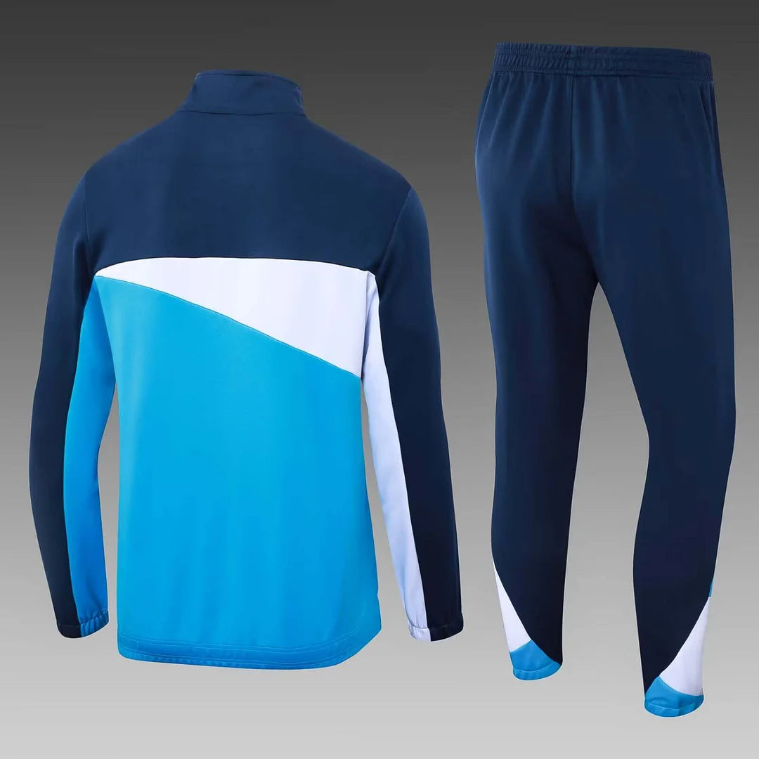 2024/2025 Olympique de Marseille Long Zip Jacket Sky blue and Royal Blue Football Jersey Set