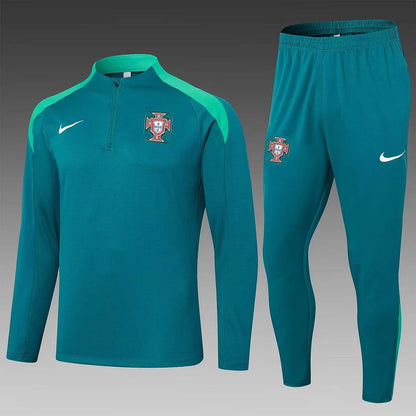 2024 Portugal Half-Pull Training Suit Blackish green Football Shirt Set