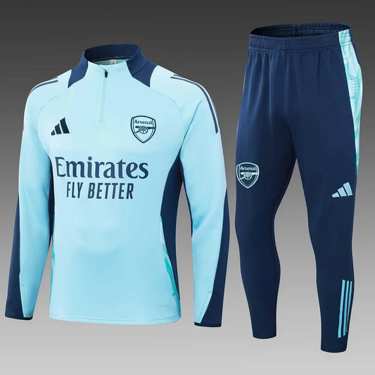 2024/2025 Arsenal Half-Pull Training Suit Baby blue Football Shirt 1:1 Thai Quality Set