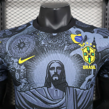 2024 Player Version Brazil Special Edition Jesus Black Gray Soccer Jersey