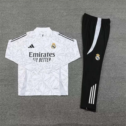 2024/2025 Real Madrid Half-Pull Training Suit White Football Shirt 1:1 Thai Quality Set