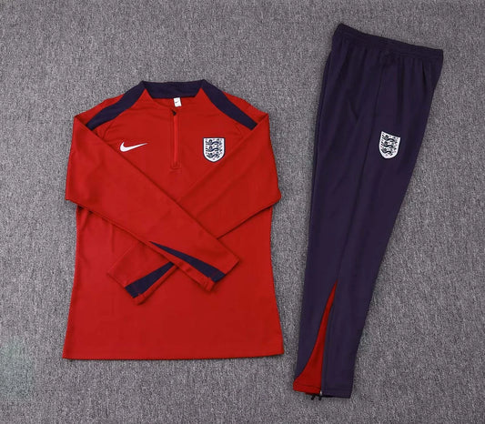 2024 England Half-Pull Training Suit  Date red  Soccer Jersey Set