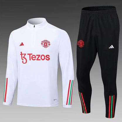 2023/2024 Manchester United Half-Pull Training Suit White Football Shirt 1:1 Thai Quality Set