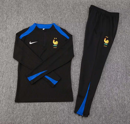 2024 Player Version France Half-Pull Training Suit Black Football Shirt Set