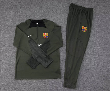 2023/2024 Barcelona Half-Pull Training Suit Army Green Jersey  Set