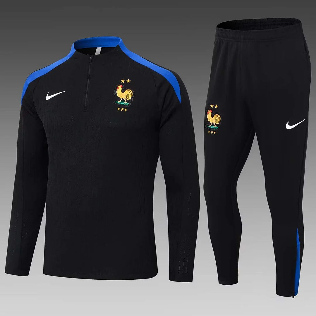 2024 Player Version France Half-Pull Training Suit Black Football Shirt Set