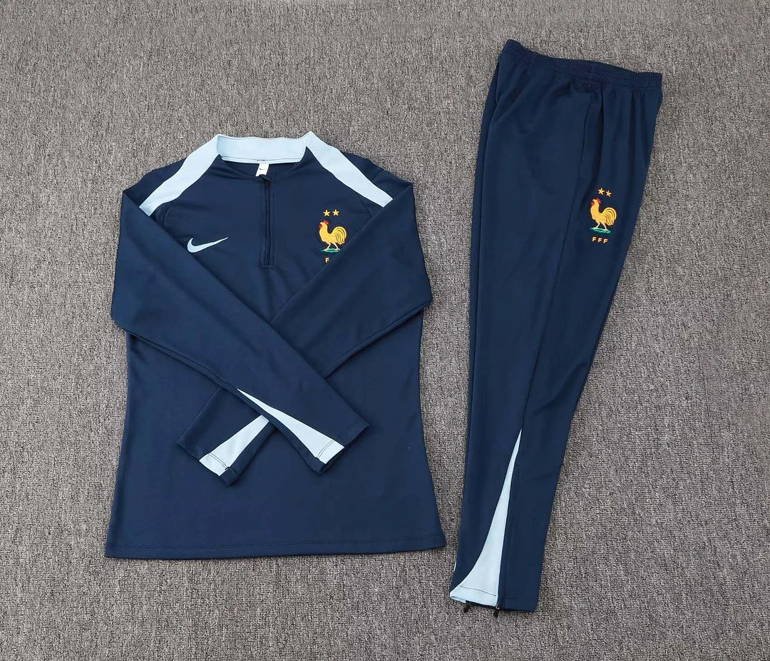 2024 France Half-Pull Training Suit Royal blue Football Shirt Set