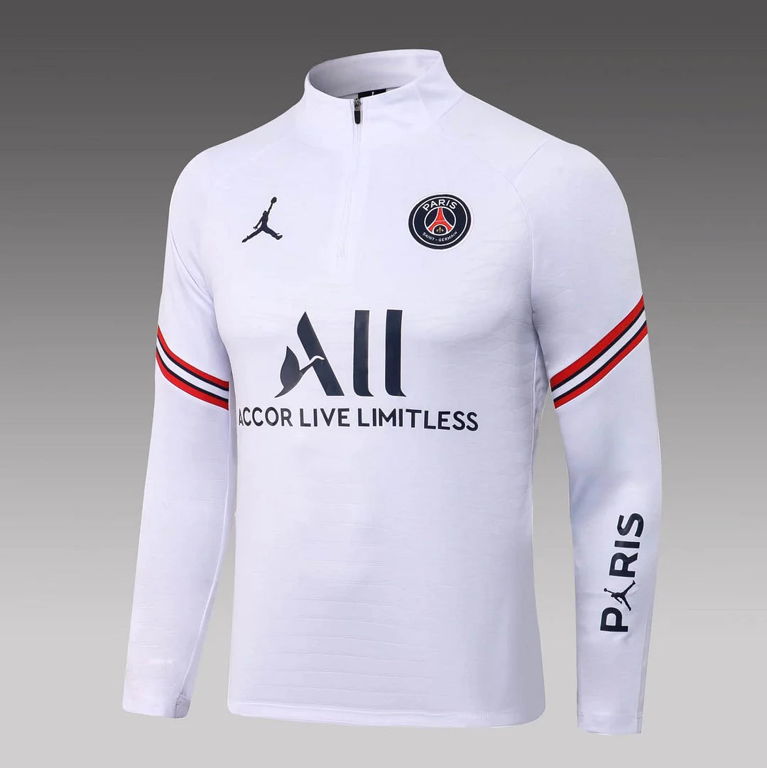 2021/2022 Psg Paris Saint-Germain Half-Pull Training Suit White Set